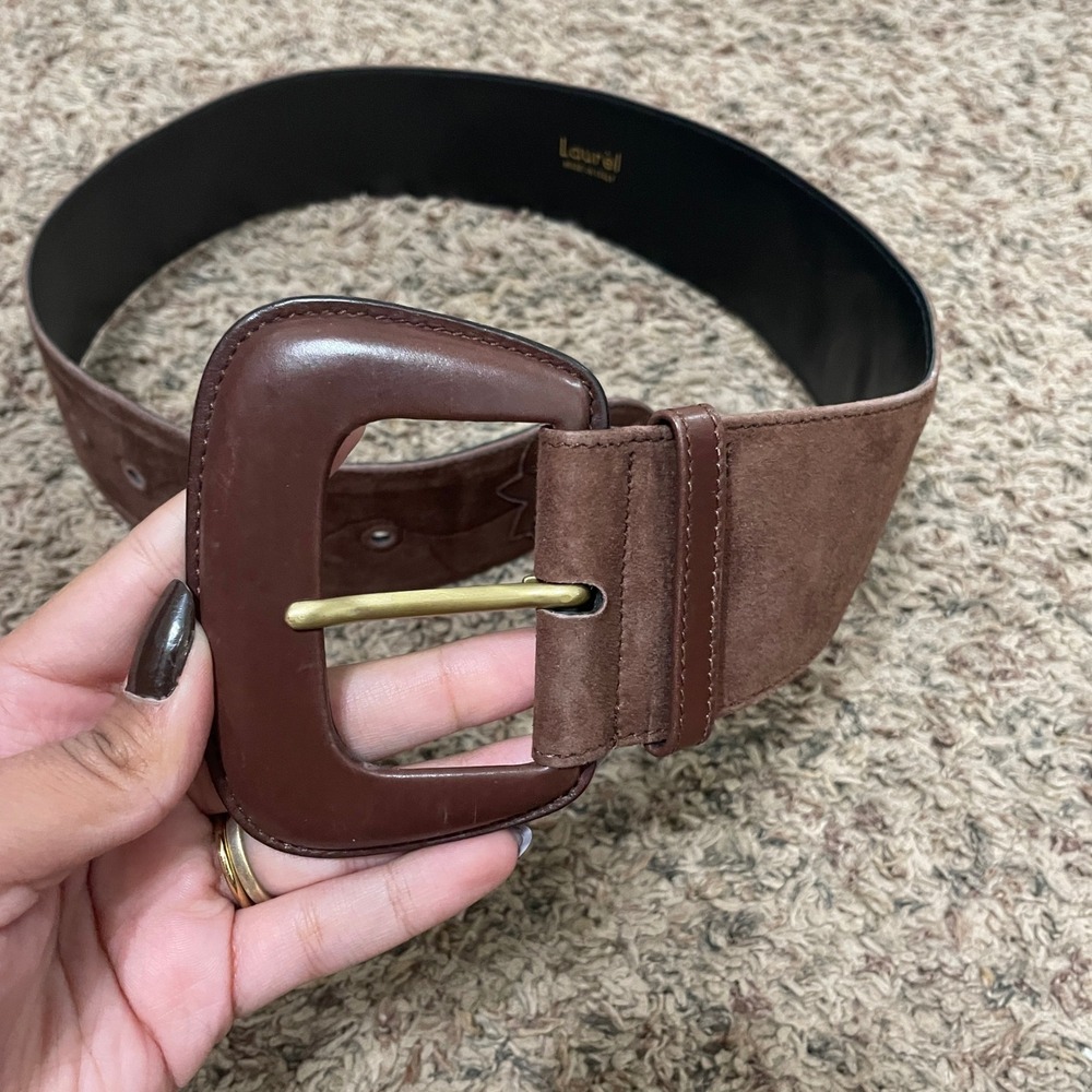 Laurel Brown Suede Wide Belt with Large Statement Buckle Made in Italy 32"
